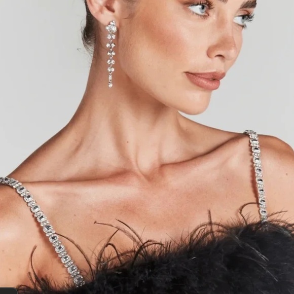 NADINE MERABI Kara Black Feather Crop Top with Silver Straps - Picture 3 of 3